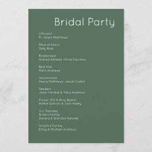 Modern Retro White & Olive Green Wedding Programme
