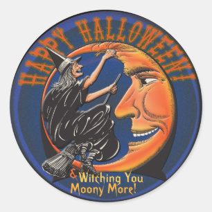 Modern Retro Witch and Moon - Personalised Puns Classic Round Sticker