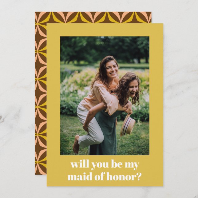 Modern Retro Yellow Maid of Honour Proposal Card (Front/Back)
