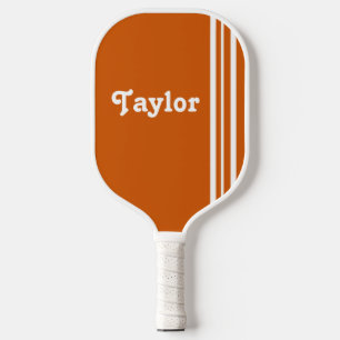 Modern Retrowhite Stripes Orange Personalised Pickleball Paddle