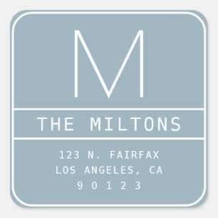 Modern Return Address & Monogram   Dusty Blue Square Sticker