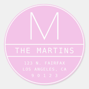 Modern Return Address & Monogram   Pink Orchid Classic Round Sticker