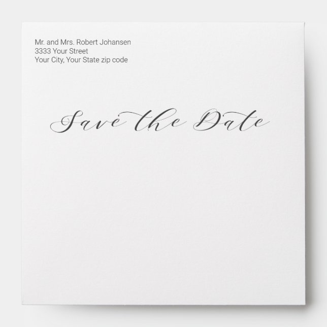 Modern Return Address Save the Date Square Envelope (Front)