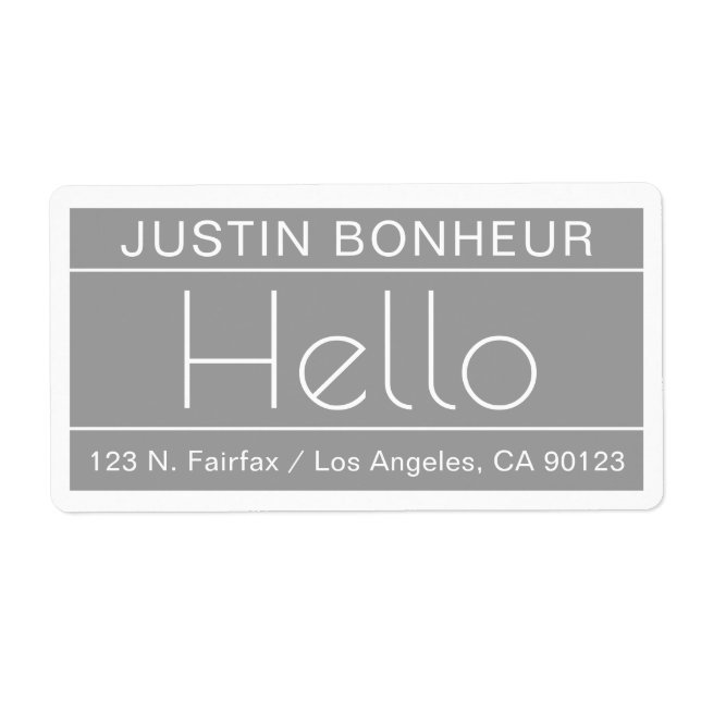 Modern Return Address w/word "Hello" Grey & White (Front)
