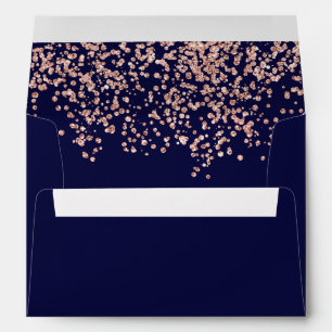 Modern return rose gold glitter navy blue confetti envelope