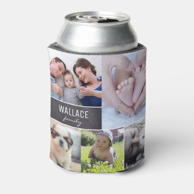 Modern Reunion Photo Collage Family Can Cooler (Can Back)