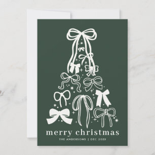 Modern Ribbon Bows Green Christmas Holiday Card