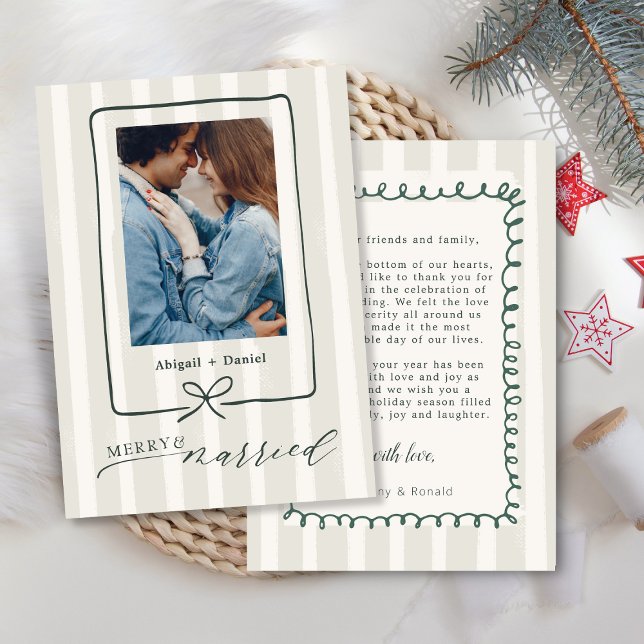 Modern Ribbon Hand Drawn Frame Photo Wedding Thank You Card (Creator Uploaded)