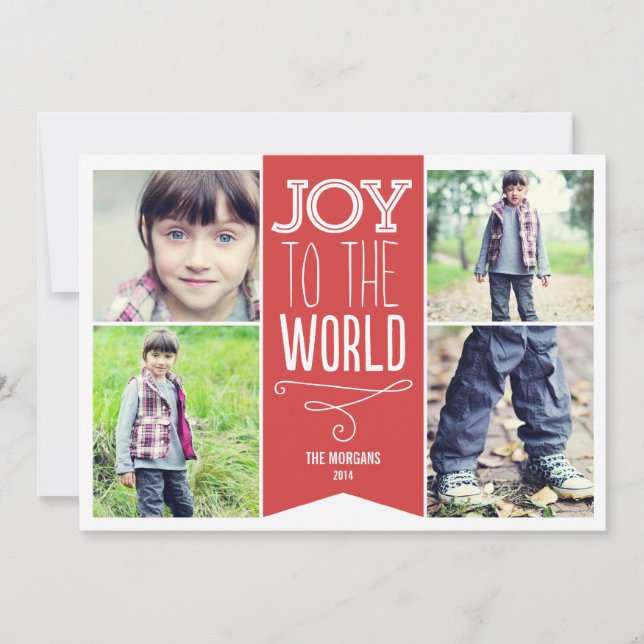 Modern Ribbon Holiday Photo Cards - Red (Front)