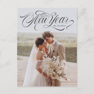 Modern ribbon script Happy New Year photo design Postcard