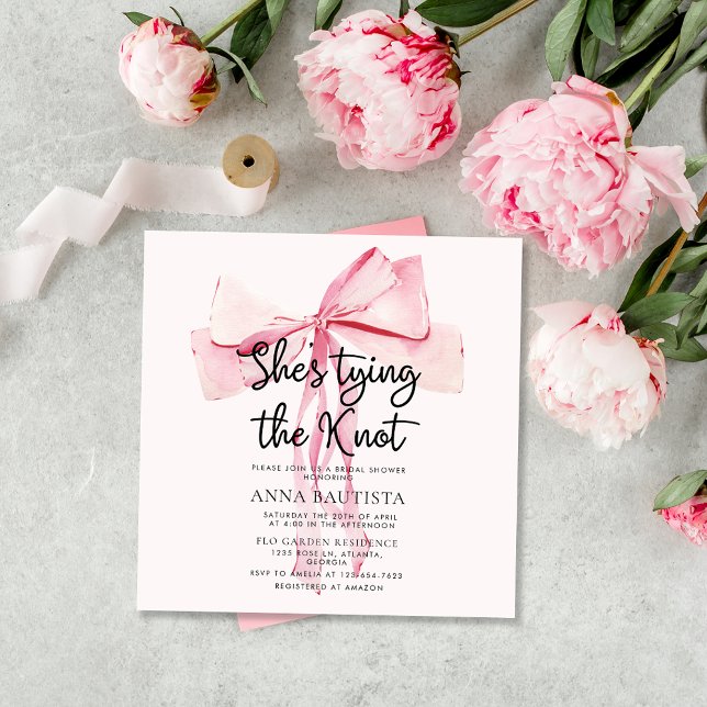 Modern Ribbon She Tying The Knot Bridal Shower Invitation (Creator Uploaded)