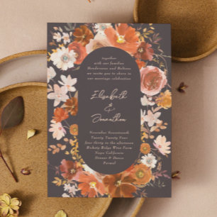 Modern Rich Copper Floral Botanical Watercolor Invitation