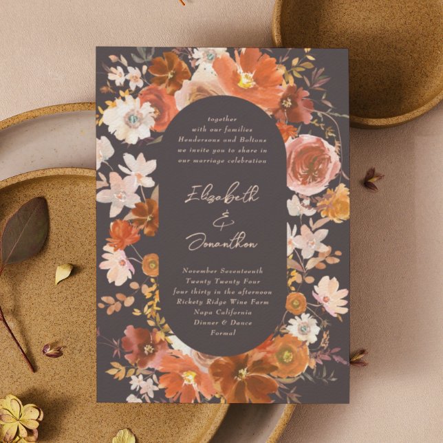Modern Rich Copper Floral Botanical Watercolor Invitation (Creator Uploaded)