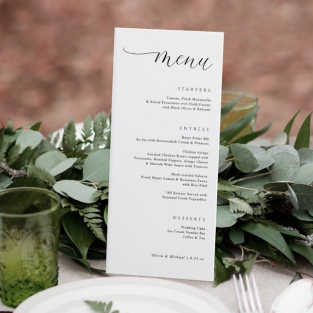 Modern Right Aligned Elegant Wedding Dinner Menu (Elegant modern wedding menu with a trendy script. Classy and simple wedding menus.)
