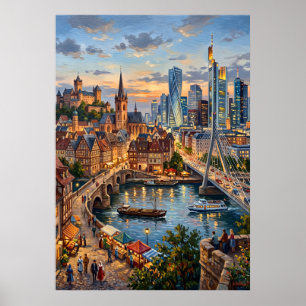 Modern River City Skyline Poster