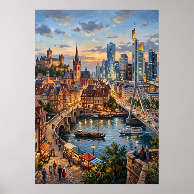 Modern River City Skyline Poster (Front)