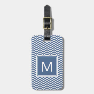 Modern Riverside Blue Chevrons and Monogram Luggage Tag