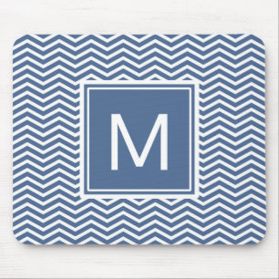 Modern Riverside Blue Chevrons and Monogram Mouse Mat