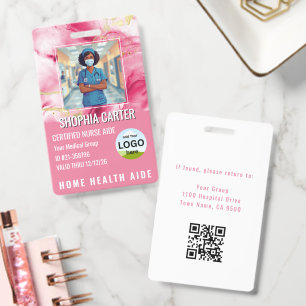 Modern RN Custom Photo ID Name Pink Badge