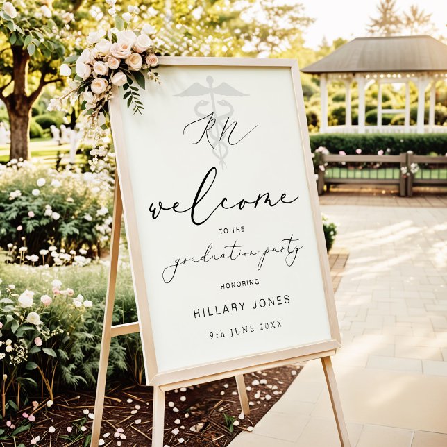 Modern RN Graduation Party Calligraphy Welcome Poster (Creator Uploaded)