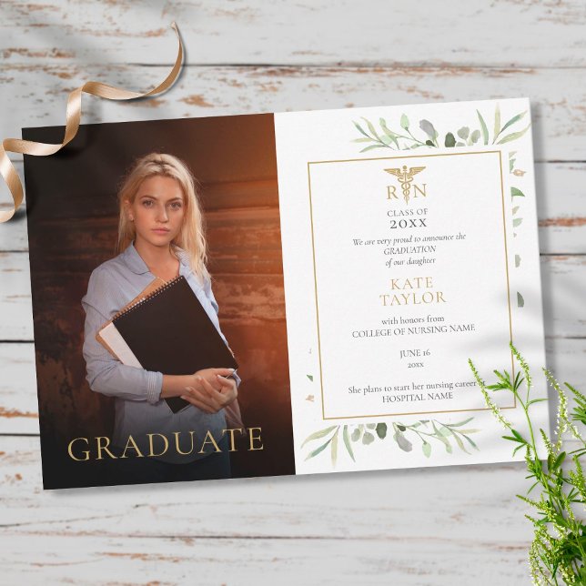 Modern  RN Nursing Graduation Greenery Photo Announcement (Creator Uploaded)