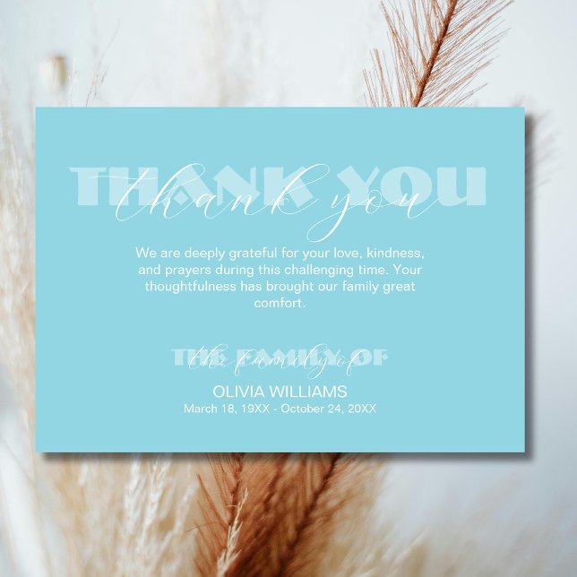 Modern Robin egg blue Traditional Funeral  Thank You Card (Creator Uploaded)