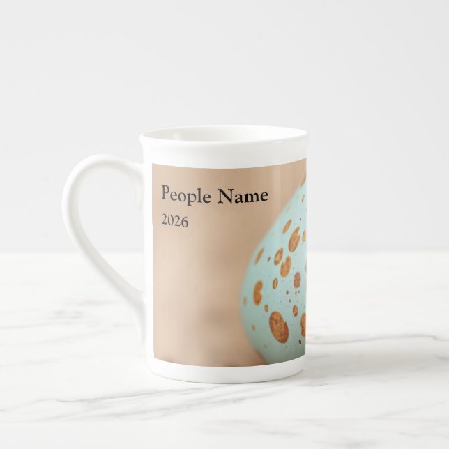 Modern Robin's Egg Speckle Personalised Bone China Mug (Left)