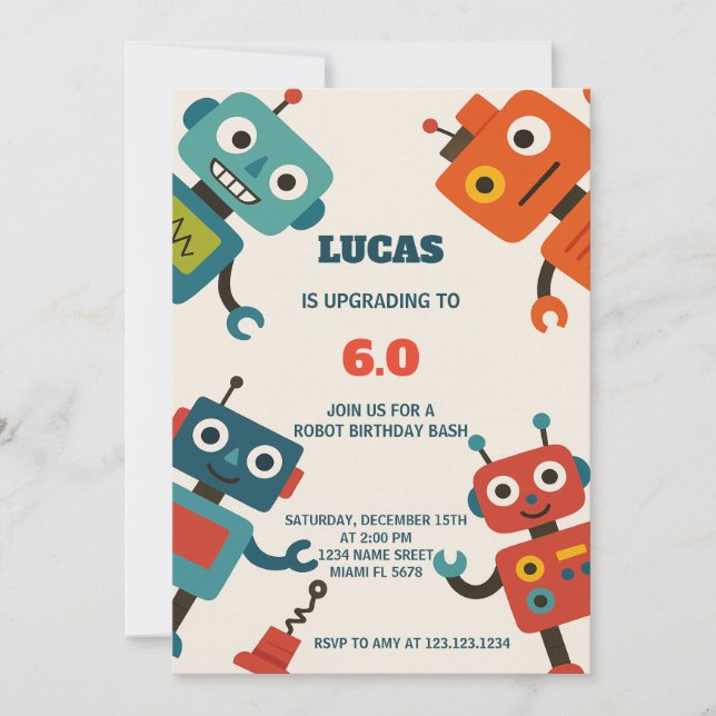 Modern Robot Birthday Invitation (Front)