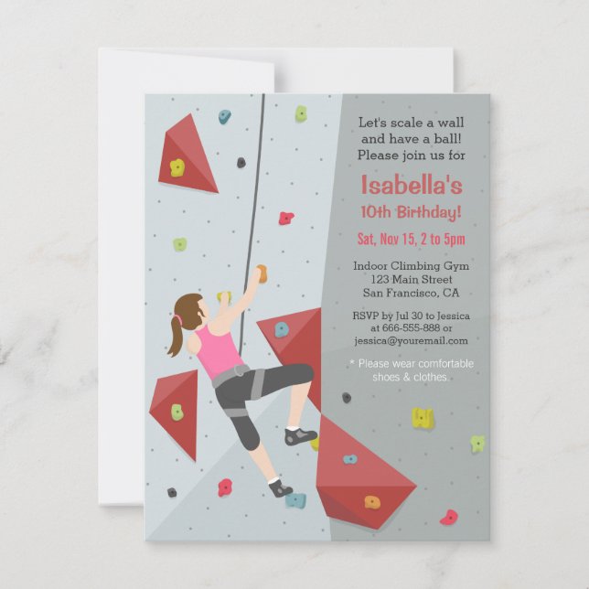 Modern Rock Climbing Birthday Party Invitations (Front)
