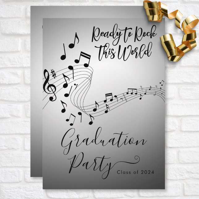 Modern Rock Music Black & White Graduation Party Invitation (Modern Rock Music Black & White Graduation Party Invitation)