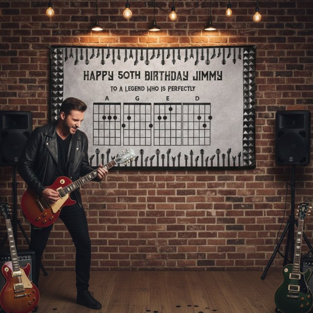 Modern Rockstar Guitar 50th Birthday Party Banner (Celebrate the big 50 with a Rockstar Birthday Theme that hits all the right notes)