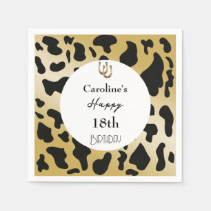 Modern Rodeo Birthday Black Gold Cow Print  Napkin