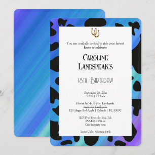 Modern Rodeo Birthday Electric Blue Cow Print  Invitation