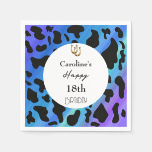 Modern Rodeo Birthday Electric Blue Cow Print  Napkin