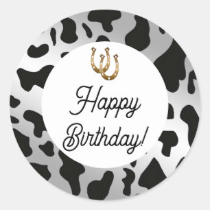 Modern Rodeo Birthday Silver Cow Print Classic Round Sticker