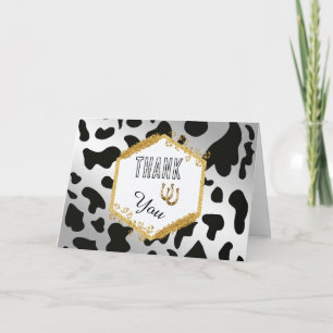 Modern Rodeo Birthday Silver Cow Print Photo Thank You Card
