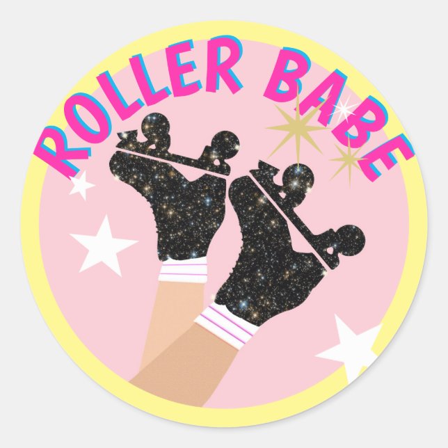 Modern Roller Babe Skater Derby Skating Gift     Classic Round Sticker (Front)