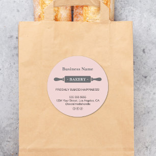 Modern Rolling Pin Bakery Pink Business Classic Round Sticker