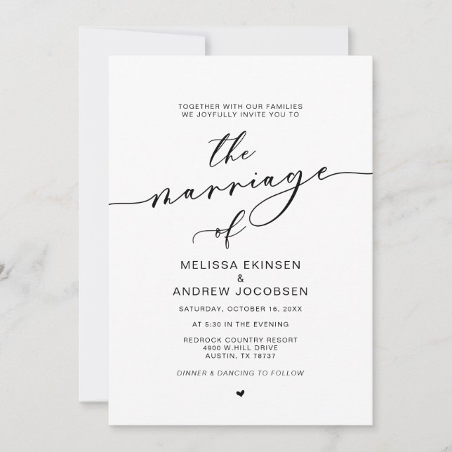 Modern Romance, Black Calligraphy, Marriage Invitation (Front)