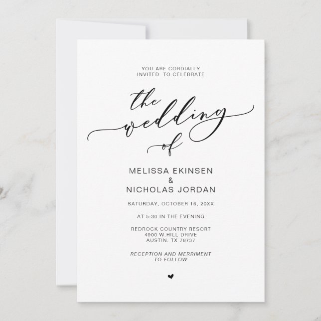Modern Romance, Black Calligraphy Wedding Invitation (Front)
