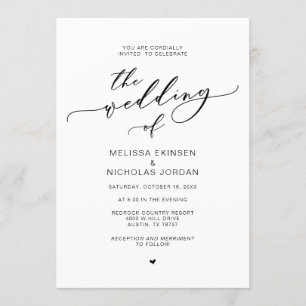 Modern Romance, Black Calligraphy Wedding Invitation