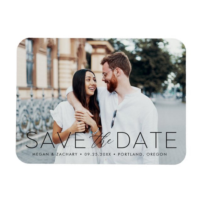 Modern Romance Black Overlay Save the Date Photo Magnet (Horizontal)
