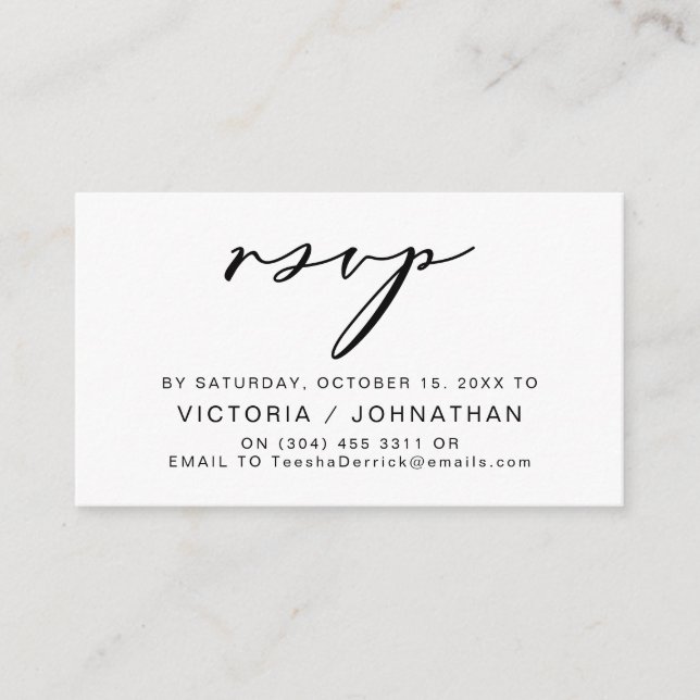 Modern Romance, Black Script, Wedding RSVP Enclosure Card (Front)