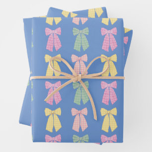 Modern Romance Coquette Hair Bow Pattern Blue Wrapping Paper Sheet