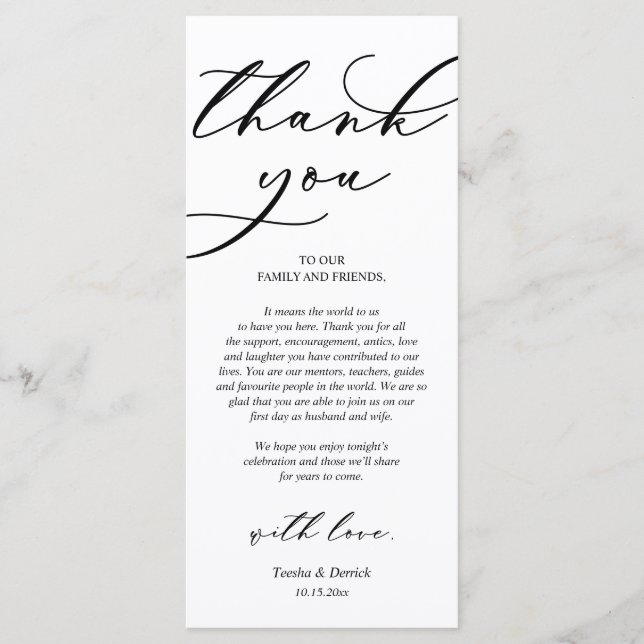 Modern Romance Dinner Place Setting Thank You Card (Front)