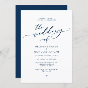 Modern Romance, Navy Blue, Calligraphy Wedding Invitation