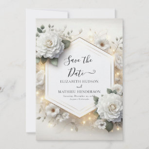 Modern Romance White Roses Wedding Save The Date