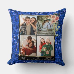 Modern Romantic 4 Photos blue Glitter Valentine's Cushion