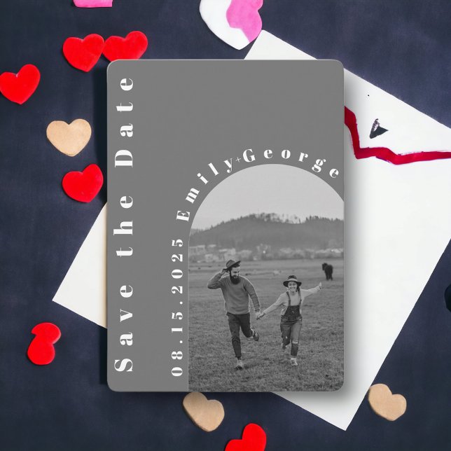 Modern Romantic Black And White Arch Photo Wedding Save The Date (Creator Uploaded)