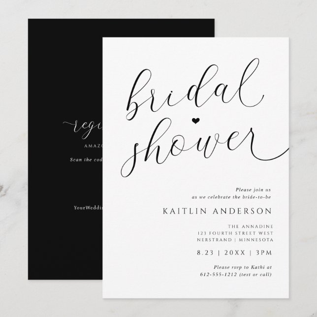Modern Romantic Black and White Bridal Shower Invitation (Front/Back)